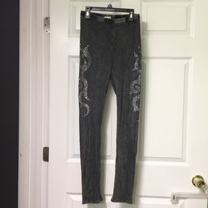 Grey Leggings with Rhinestones